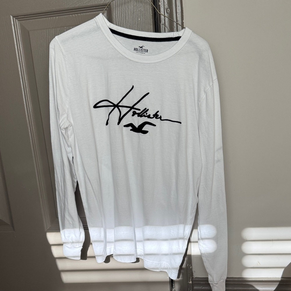 Hollister White Long-Sleeve Logo Shirt with Black Script
